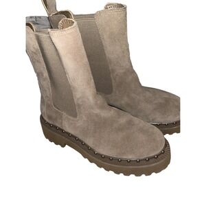 Vince Camuto Leather Mid Chelsea Boots Meendey Tuscan Taupe Size 6